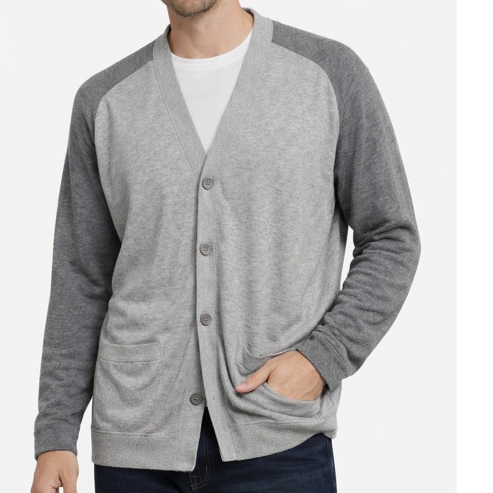 Five Four Poggy The Man Men's L Gray Cotton Weldon Colorblock Cardigan NWT